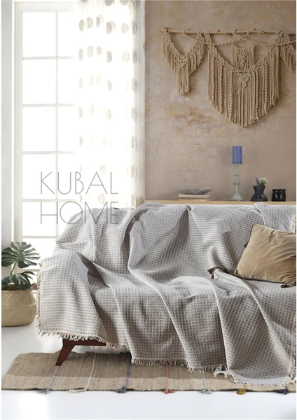 Kubal Home Gri Organik Pamuk Buldan Koltuk Örtüsü 180 x 230 cm Koltuk Kanepe Çekyat Berjer Örtüsü Şalı