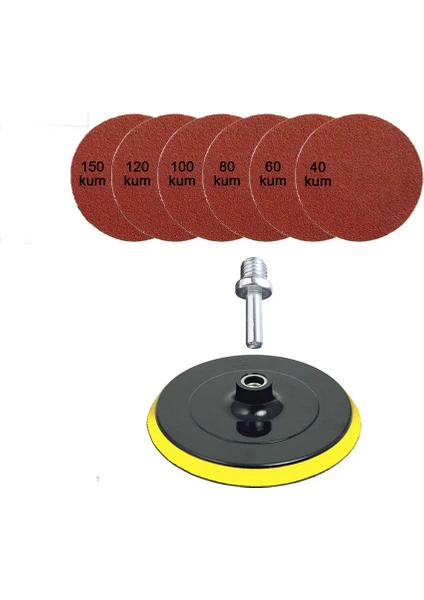 Cırt Zımpara Seti + Matkap Disk Aparatı 180 mm 8 Parça Set