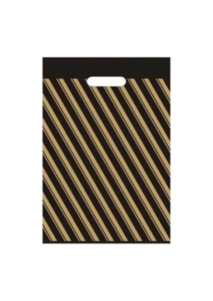 Siyah Takviyeli Mağaza Poşeti 500 Adet (No 4) 40x50 cm Çizgili Diagonal Poşet