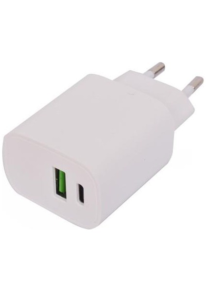 YX-202T 20W PD TYPE-C & USB Şarj Cihazı iPhone Uyumlu Şarj Adaptörü DCA1002 Beyaz