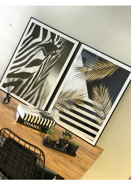 Ikili Siyah Alüminyum Metal Çerçeveli Siyah Beyaz Zebra Poster Tablo Seti fırsatları