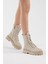 Kadın Krem Cilt Desenli Rahat Kalıp Bağcıklı Bot 2