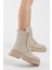 Kadın Krem Cilt Desenli Rahat Kalıp Bağcıklı Bot 3