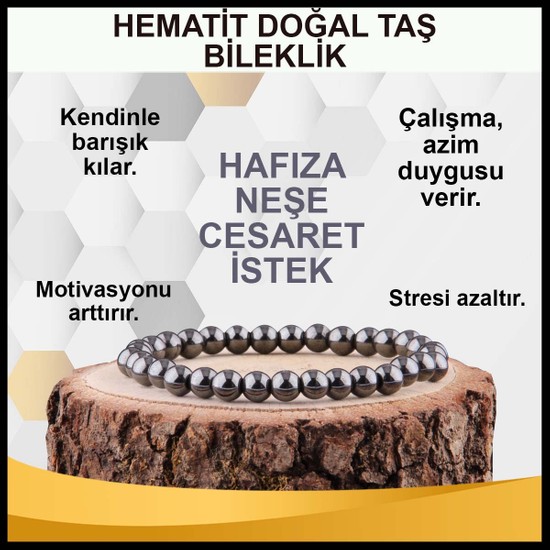 Osmanlı Doğaltaş Hematit Doğal Taş Bileklik 6 mm - B822