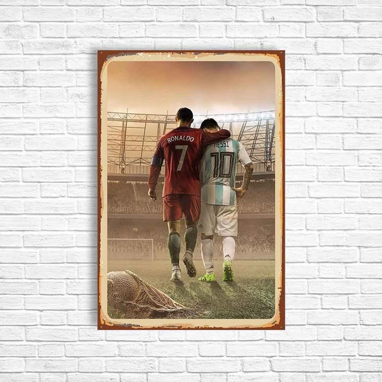 Trend Poster Ronaldo Messi Retro Ahşap Poster