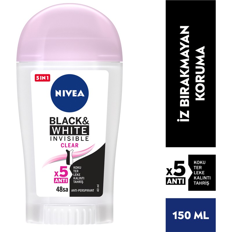 Nivea Kadın Stick Deodorant Black&White Invisible Clear 48 Saat Anti-perspirant Koruma 40ml