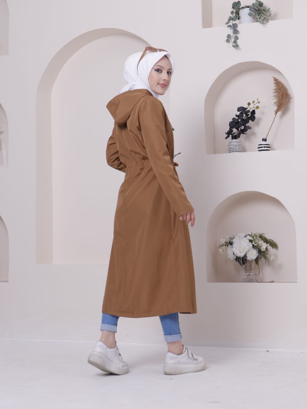 Vibeys Collection Lacivert Içi Çizgili ve Kendinden Astarlı Su Geçirmez Kadın Trençkot görsel 2