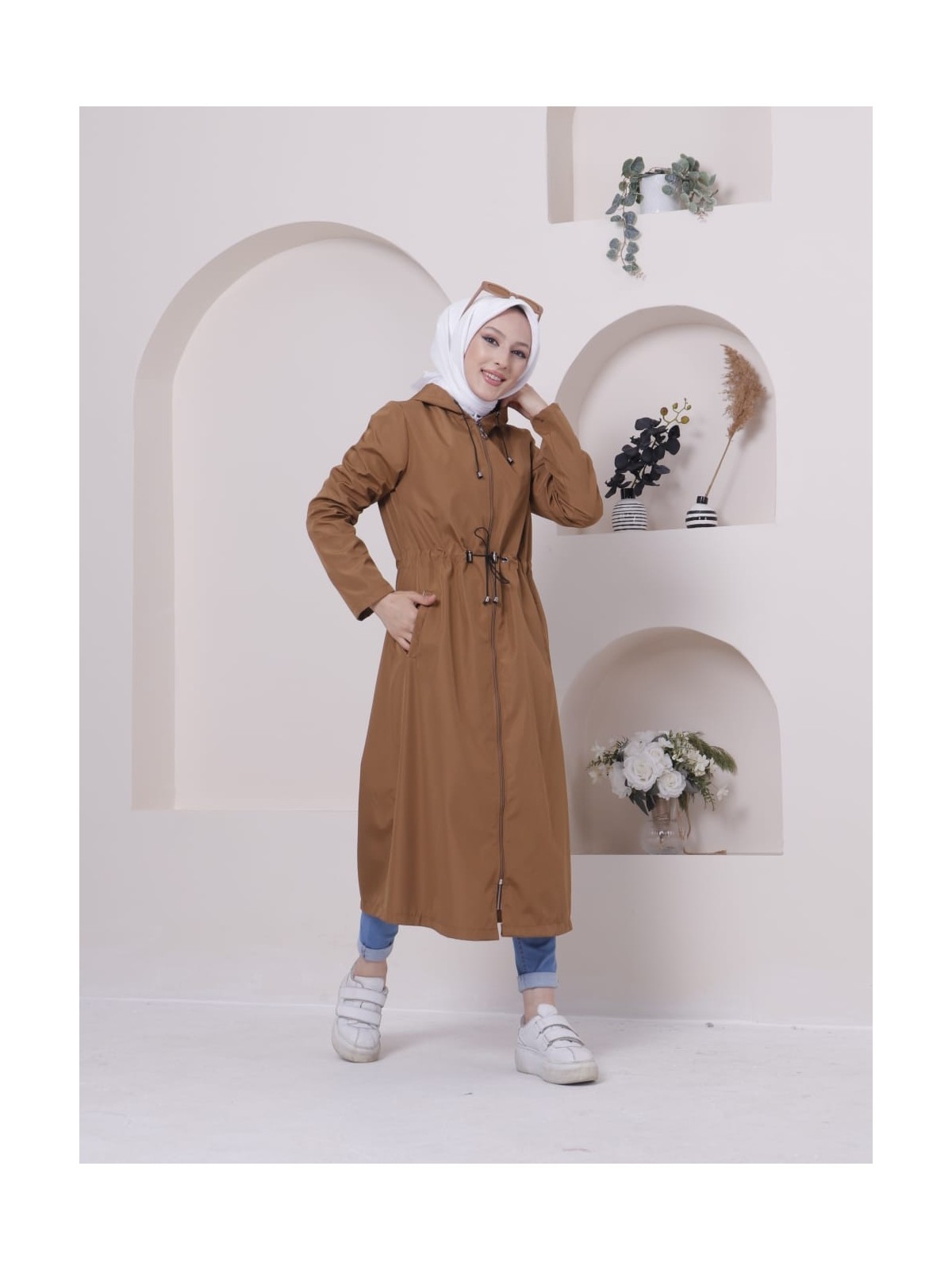 Vibeys Collection Haki Içi Çizgili ve Kendinden Astarlı Su Geçirmez Kadın Trençkot - Görsel 3