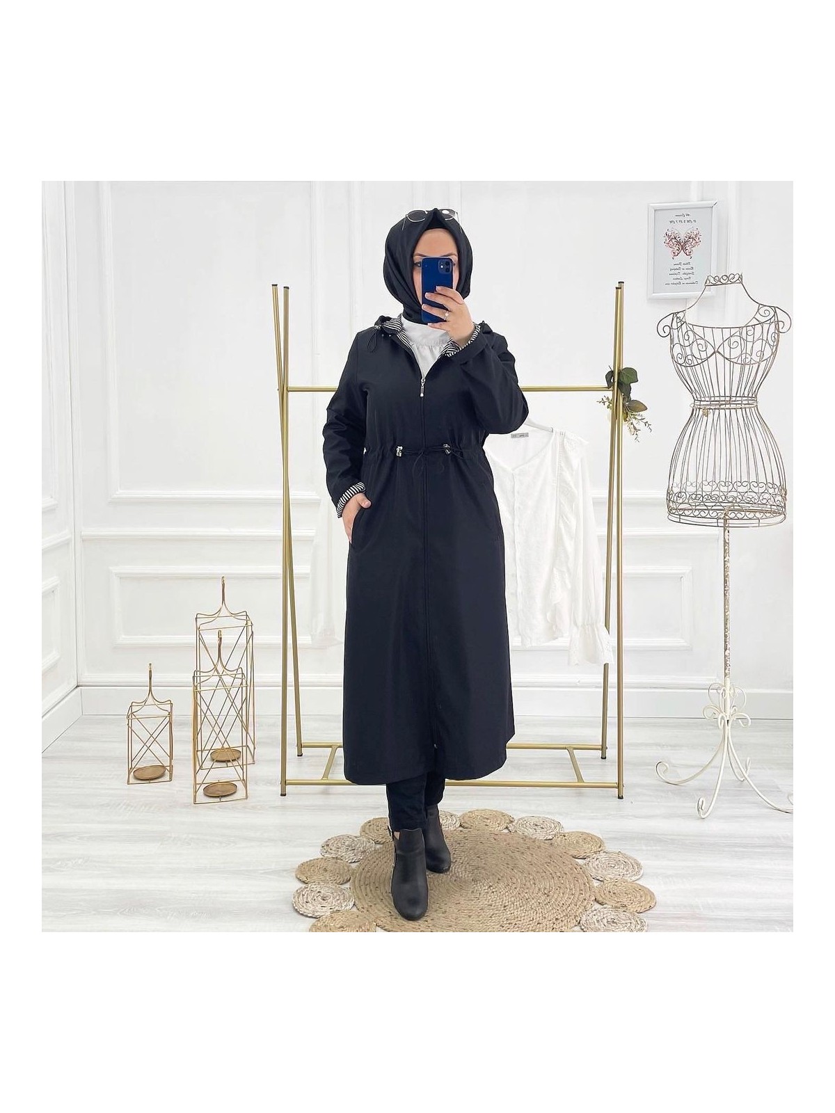 Vibeys Collection Haki Içi Çizgili ve Kendinden Astarlı Su Geçirmez Kadın Trençkot - Görsel 4