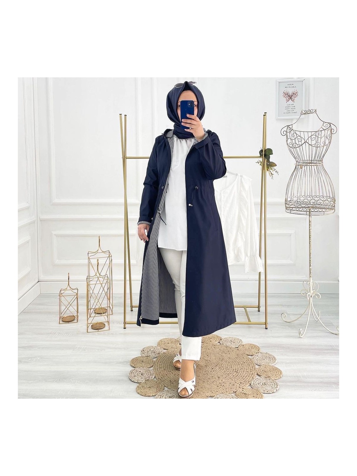 Vibeys Collection Haki Içi Çizgili ve Kendinden Astarlı Su Geçirmez Kadın Trençkot - Görsel 7