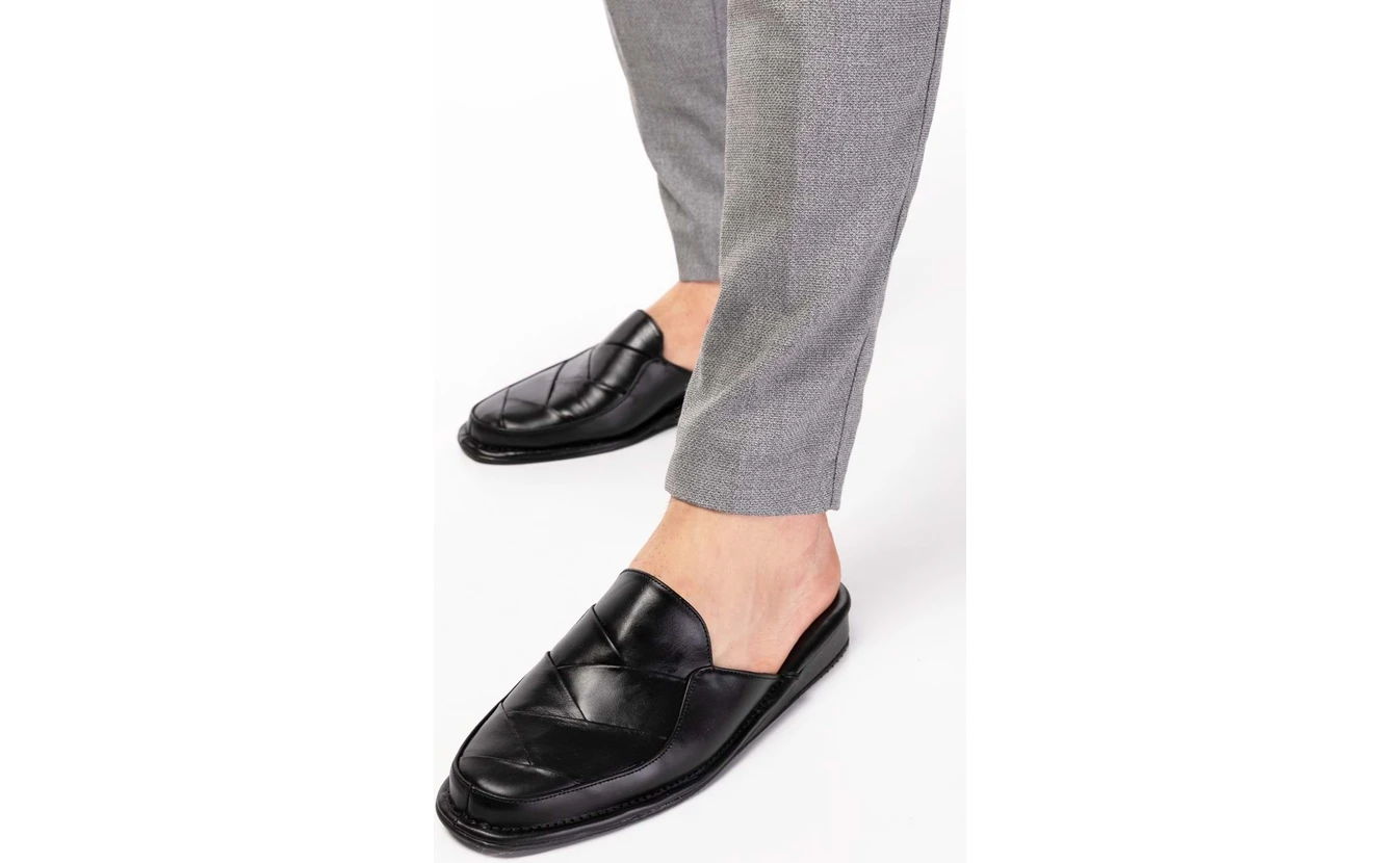 Resim Gondol Erkek Deri Damat Ev Terliği KAYAŞ.105 - Siyah - 40 