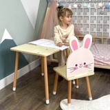 Odun Concept Doğal Ahşap Çocuk Aktivite Masa ve Sandalye Takımı - Tavşan