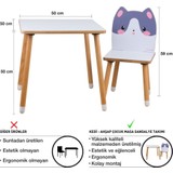 Odun Concept Çocuk Aktivite Masa ve Sandalye Takımı - Mdf- Kedi - Yaz Sil Özellikli