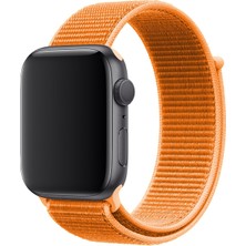 Bagies Apple Watch Seri 7 41 mm Cırtlı Spor Loop Hasır Dokuma Kordon - Turuncu