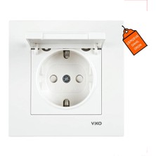 Viko Karre Kapaklı Çocuk Korumalı Topraklı Priz Beyaz + Çerçeve