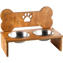 Odun Concept Dış Mekana Dayanıklı Köpek Mama ve Su Kabı - Doğal Ağaç - Kahverengi Kemik
