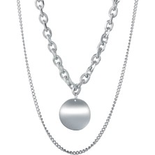 Chavin 2 Zincirli Parlak Kadın Madalyon Çelik Kolye