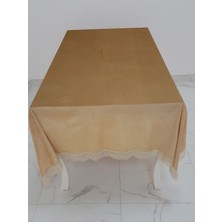 Finezza Pera Lüx  Dantelli Kadife Kumaş Vizon Masa Örtüsü  Dikdörtgen 160x220 cm - 1011