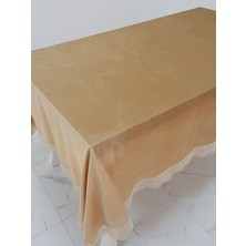 Finezza Pera Lüx  Dantelli Kadife Kumaş Vizon Masa Örtüsü  Dikdörtgen 160x220 cm - 1011