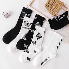 Bgk 6'lı Kelebek Desenli Renkli Kolej Çorap