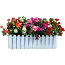 Nettenevime Yapay Çiçek Beyaz Çit Balkon Saksısı Renkli Açelya Çiçekli 55*20CM