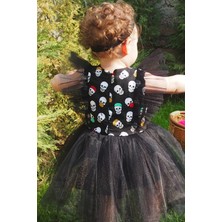 Shecco Babba Kız Çocuk Tül Detaylı Siyah Desenli Tütü Elbise Bandana Takım