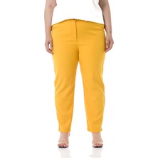 Büyük Beden Beli Yanlardan Lastikli Fermuarlı Paçası Yırtmaçlı Hardal Pantolon