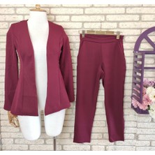 Rengamoda Atlas Kumaş Ceket Pantolon Takım(Bordo)