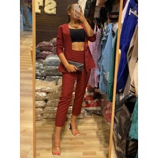 Rengamoda Atlas Kumaş Ceket Pantolon Takım(Bordo)