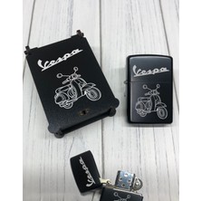 Atölye Çizgi Vespa Love Benzinli Zippo Çakmak Siyah Ahşap Kutulu