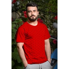 Azıcık Akıllı Erkek Kırmızı Slim Fit Çapa Baskılı Kısa Kollu Bisiklet Yaka Tişört 20ETSHCAPA