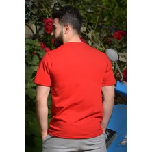 Azıcık Akıllı Erkek Kırmızı Slim Fit Çapa Baskılı Kısa Kollu Bisiklet Yaka Tişört 20ETSHCAPA