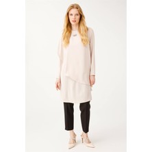 Esswaap Yakası Broşlu Iki Katlı Dökümlü Tunik  Taş