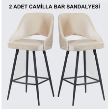 Pi Sandalye 2 Adet Camilla Bar Taburesi - Mutfak Sandalyesi - Silinebilir Babyface Kumaş - Metal Siyah Ayak