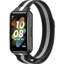 Huawei Band 7 Black+White Için Milan Manyetik Saat Band (Yurt Dışından)