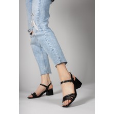 Riccon Kadın Siyah Topuklu Sandalet 0012355 Koku ve Terleme Yapmayan İç Astar ile