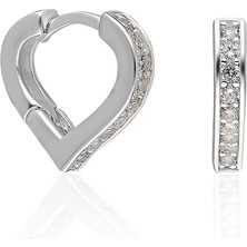 Adal Silver Kadın Gümüş Zirkon Taşlı Klipsli Kalp Küpe