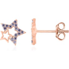 Adal Silver Kadın Gümüş Zirkon Taşlı Yıldız Rose Çivi Küpe