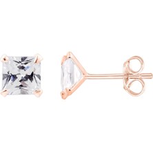 Adal Silver Kadın Gümüş Rose Kare Zirkon Taş Küpe