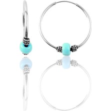 Adal Silver 925 Ayar Gümüş Turkuaz Taşlı Halka Küpe