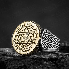 Takılingo Yuvarlak Plaka Üzeri Süleyman Mührü Gümüş Erkek Yüzük