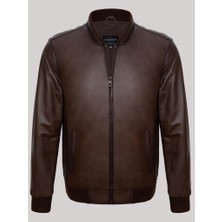 Derimont Deri Kahverengi Erkek Deri Mont Düz Beli Lastikli Deri Ceket