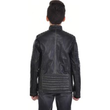 Derimont Deri Siyah Dört Cepli Eskitme Çocuk Erkek Deri Mont, Ceket