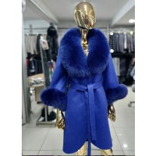 Derimont Deri Mavi Kadın Kürk Ceket Mont %100 Orijinal Deri