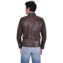 Derimont Deri Eskitme Kahverengi Fermuar Yaka Erkek Deri Mont, Ceket