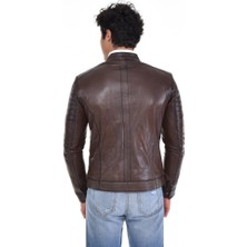 Derimont Deri Kahverengi Üç Cepli Hakim Yaka Erkek Deri Mont, Ceket