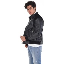 Derimont Deri Siyah Hakim Yaka Çift Cepli Erkek Deri Mont, Ceket