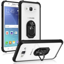 Canpay Samsung Galaxy J7 Uyumlu Kılıf Standlı Yüzüklü Şeffaf Metal Ring Ultra Protective Case