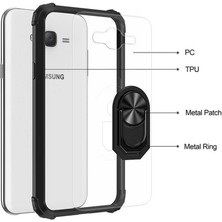 Canpay Samsung Galaxy J7 Uyumlu Kılıf Standlı Yüzüklü Şeffaf Metal Ring Ultra Protective Case