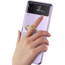 Canpay Samsung Galaxy Z Flip 3 Uyumlu Kılıf Metal Görünümlü Yüzüklü Standlı Ultra Ince Katlanır Kapak